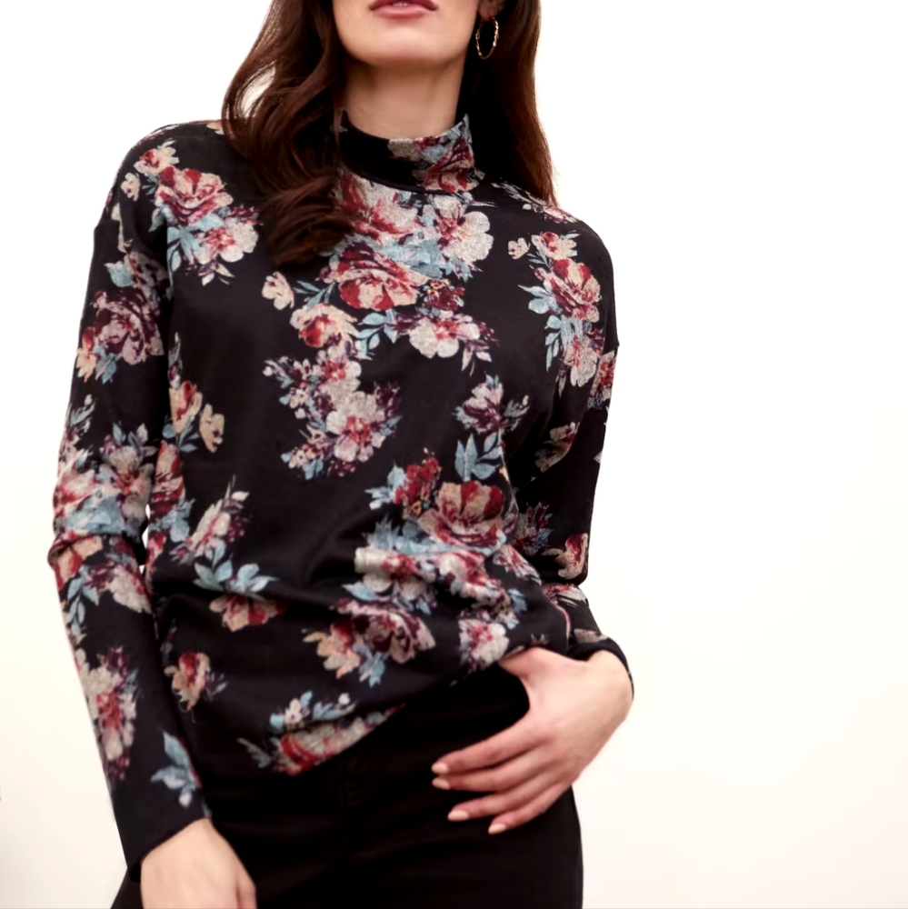 LAURA Funnel Neck Floral Print Top